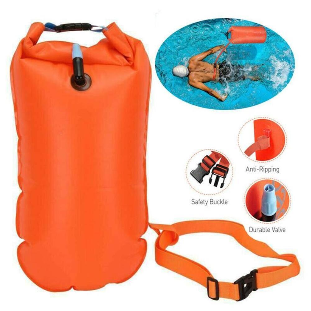 Swim Buoy Open Water - ทุ่นลอยน้ำเป่าลมแบบเปิด น้ำหนักเบา พร้อมกระเป๋าเก็บของและเข็มขัดคาดเอว สำหรับกีฬาทางน้ำ อุปกรณ์ช่วยพยุงตัว