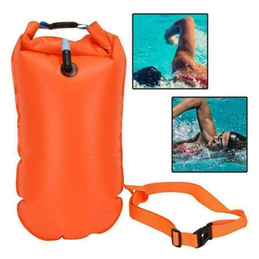 Swim Buoy Open Water - ห่วงยางเป่าลมสำหรับว่ายน้ำพร้อมเข็มขัดคาดเอว น้ำหนักเบา พกพาสะดวก ห่วงยางนิรภัยสำหรับการว่ายน้ำในน้ำเปิดและกีฬาทางน้ำ