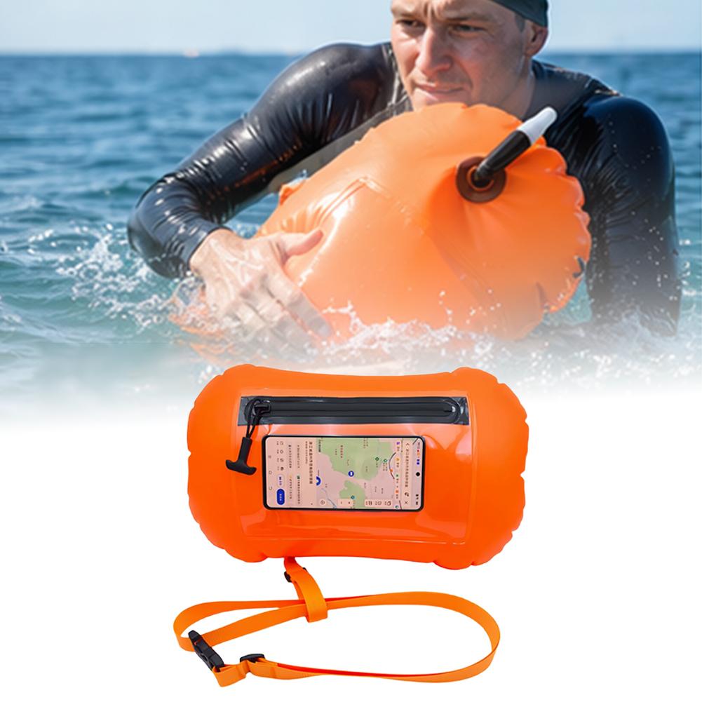 Swim Buoy Open Water - ถุงกันน้ำแบบใหม่สำหรับว่ายน้ำ พร้อมช่องเก็บโทรศัพท์แบบสัมผัสหน้าจอ ทุ่นลอยน้ำเพื่อความปลอดภัยสำหรับนักว่ายน้ำ นักไตรกีฬา และทุ่นลากจูง